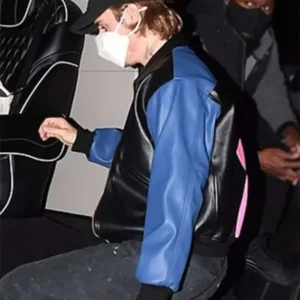 shop now Justin Bieber Tricolor Leather Bomber Jacket