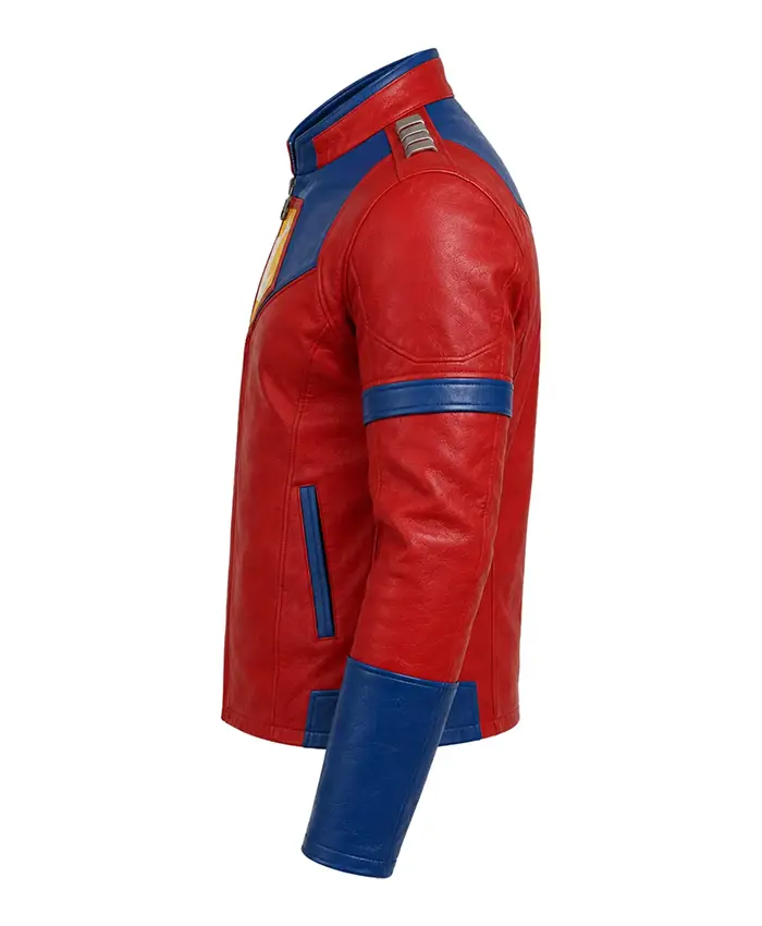 shop now Peacemaker Red & Blue Cosplay Leather Jacket
