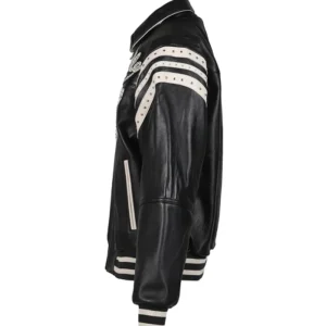 shop now Pelle Pelle Encrusted Black Leather Varsity Jacket