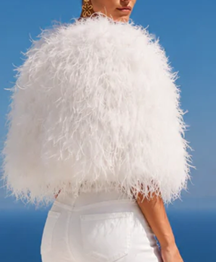 shop now The Obsession Feather Cape White Jacket