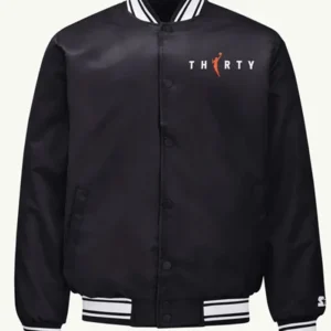 shop now WNBA 30th Anniversary Black Satin Varsity Jacket