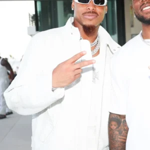 shop nwo Justin Jefferson White Party 2026 White Leather Jacket