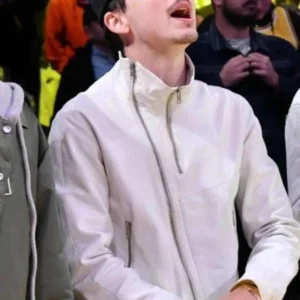 shop nwo Timothee Chalamet White Bomber Jacket