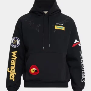AVIREX x Wrangle Unisex Multi-Patch Black Hoodie