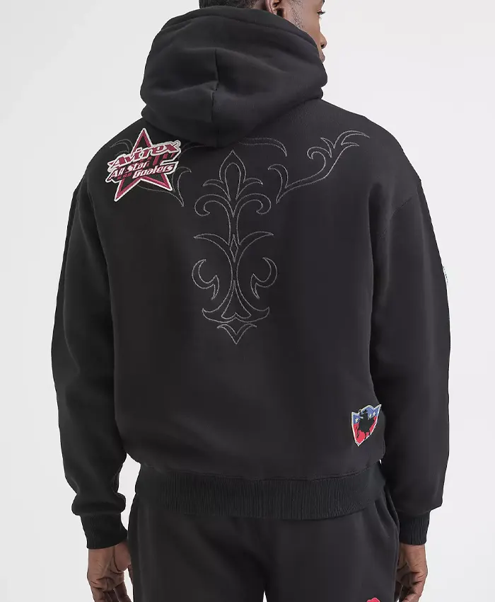 AVIREX x Wrangle Unisex Multi-Patch Black Hoodie For Sale