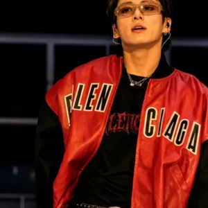 BTS Jungkook Balenciaga Red Leather Jacket