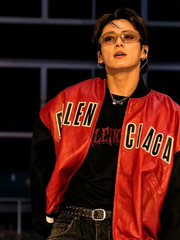 BTS Jungkook Balenciaga Red Leather Jacket