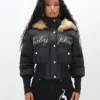 Baby Phat Cropped Black Puffer Jacket With Fur Hood