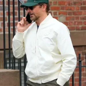 Bradley Cooper 2024 White Track Bomber Jacket