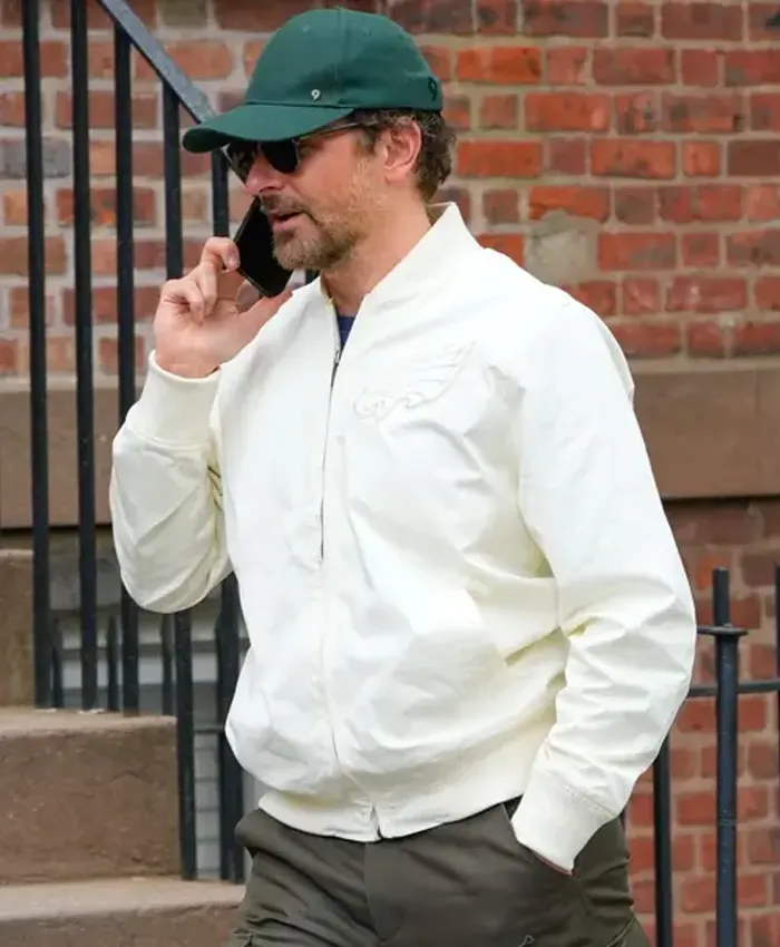 Bradley Cooper 2024 White Track Bomber Jacket
