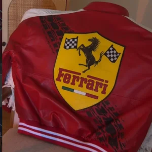 Buy Ferrari F1 Red Leather Bomber Jacket