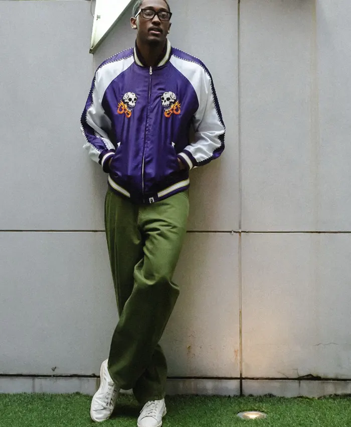 Buy Jalen Williams Bape Purple Satin Souvenir Jacket