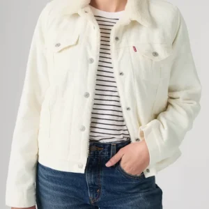 Buy Women Levi’s White Sherpa Denim Trucker Jacket