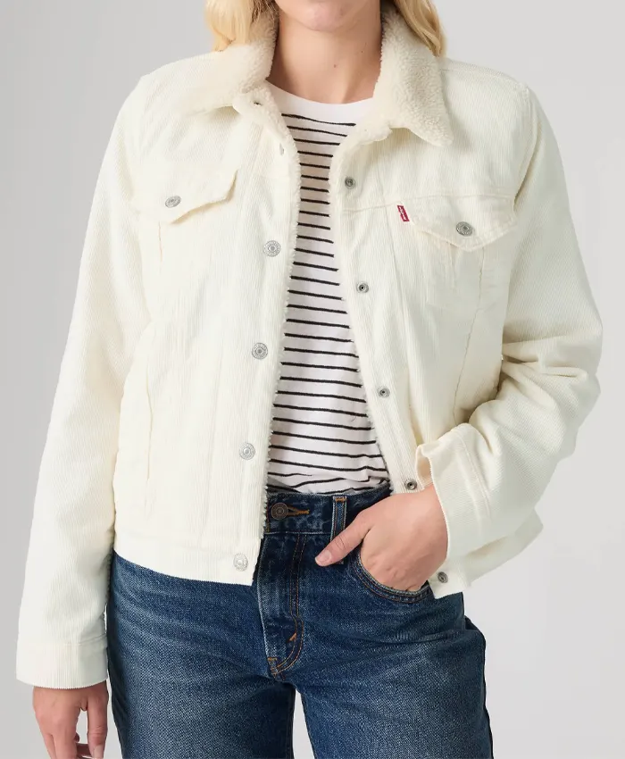 Buy Women Levi’s White Sherpa Denim Trucker Jacket