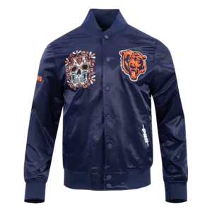 Chicago Bears Navy Dia De Muertos Etenal Skull Satin Jacket
