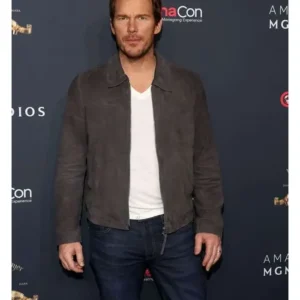 Chris Pratt Mercy 2026 Grey Suede Leather Jacket