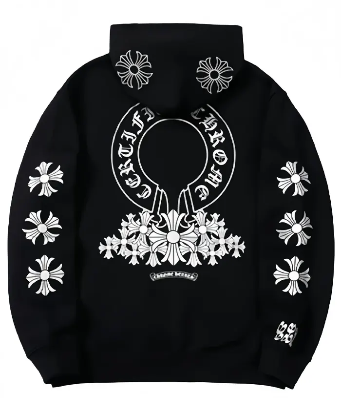 Chrome Heart Black Fleece Pullover Hoodie For Sale