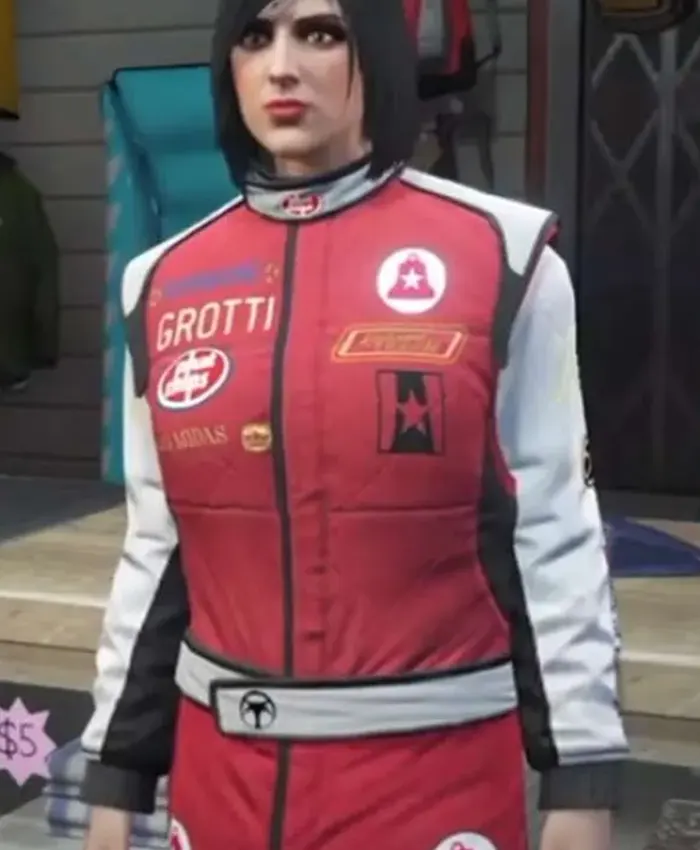 Close-up-of-Video-Game-GTA-V-Ashley-Butler-Red-And-White-Cotton-Racing-Jacket