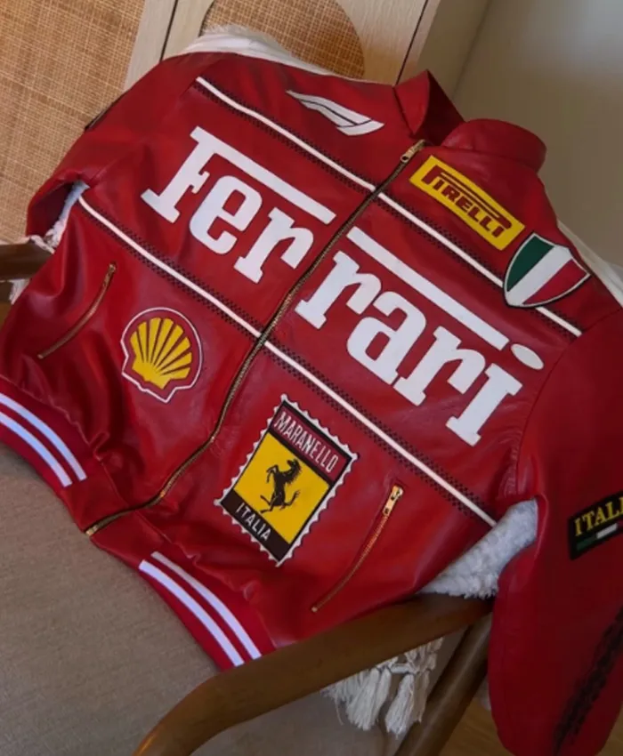 Ferrari F1 Red Leather Bomber Jacket