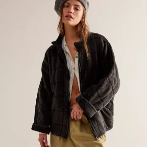 Free People Dolman Quilted Knit Black Jacket