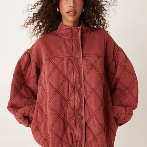 Free People Juno Quilted Burgundy Cotton Jacket