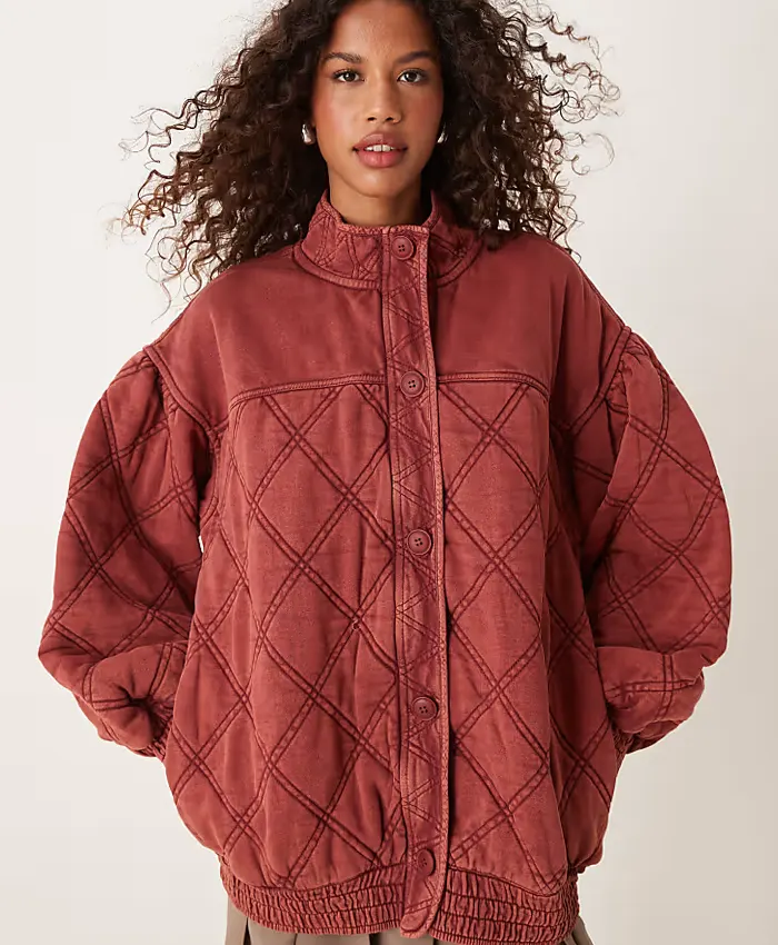 Free People Juno Quilted Burgundy Cotton Jacket