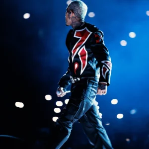 Get Chris Brown The R&B Tour Toronto Red And Black Leather Jacket