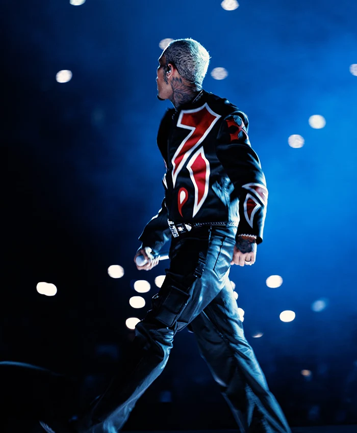 Get Chris Brown The R&B Tour Toronto Red And Black Leather Jacket