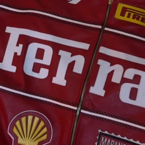 Get Ferrari F1 Red Leather Bomber Jacket