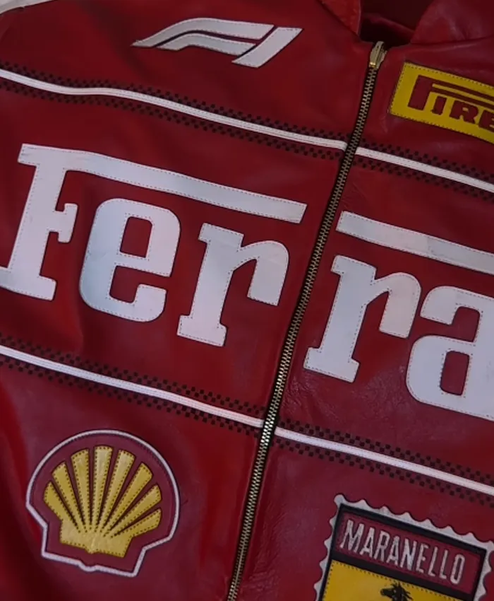 Get Ferrari F1 Red Leather Bomber Jacket
