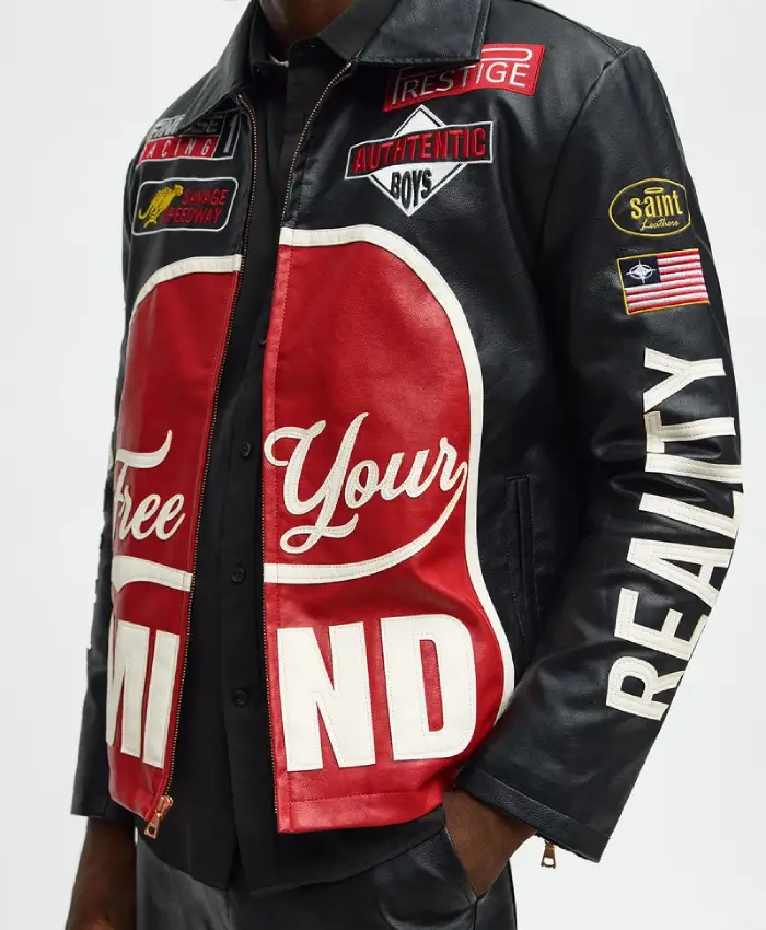 Get Free Your Mind Faux Leather Racing Jacket