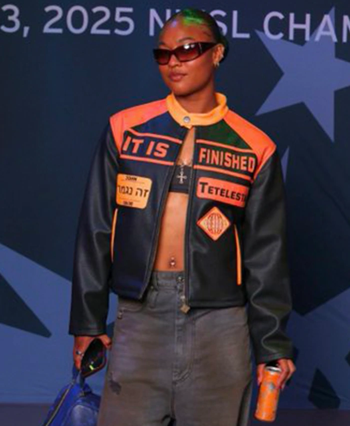 Get Jaedyn Shaw It Is Finished Leather Jacket