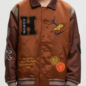 Get Jordan X Honor The Gift Westbrook Brown Varsity Jacket