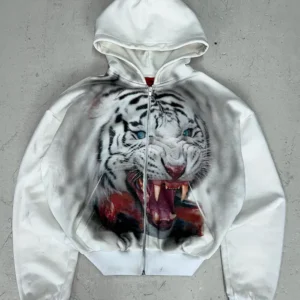 Get Kanye West White Tiger Zip Hoodie