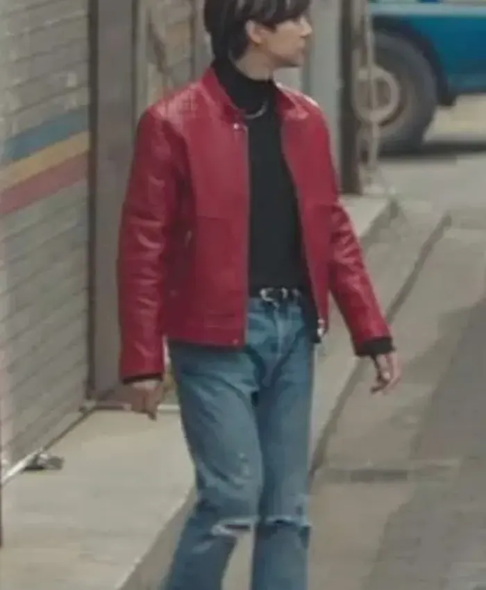 Get Lee Jun-ho Typhoon Family Red Leather Jacket