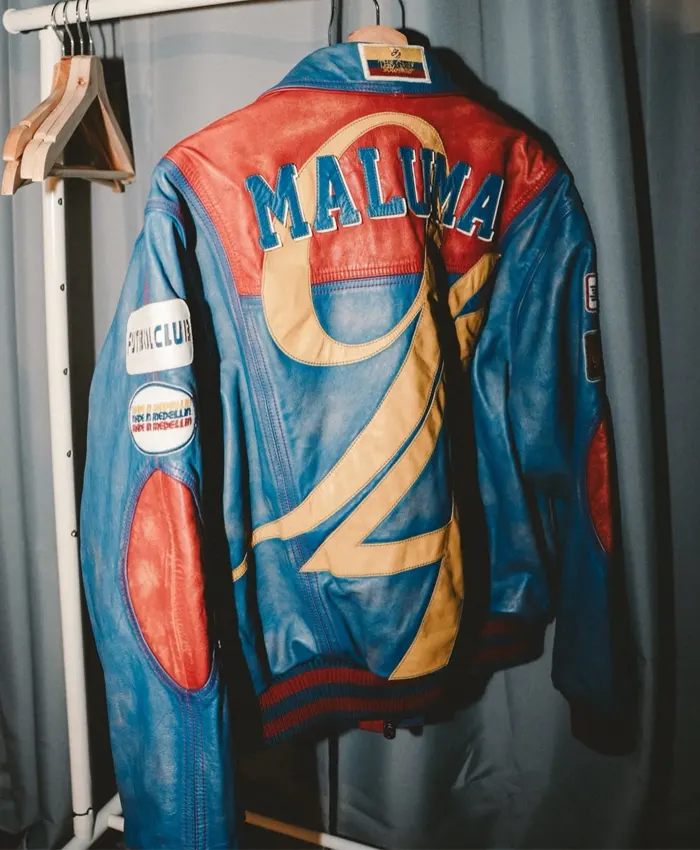Get Maluma 2026 Live Performance Color-Block Leather Jacket