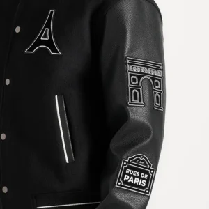Get Mona Lisa Black Wool Blend Varsity Jacket