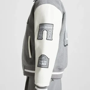 Get Mona Lisa Grey Wool Blend Varsity Jacket