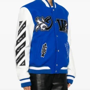 Get Off-White Royal logo-appliqué varsity jacket