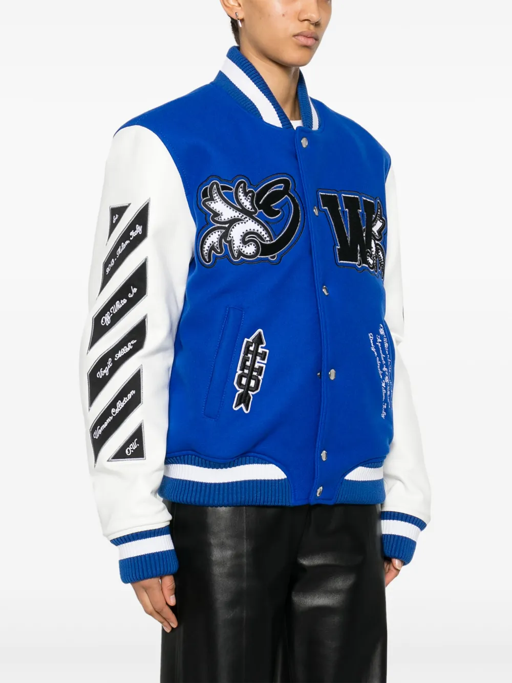 Get Off-White Royal logo-appliqué varsity jacket