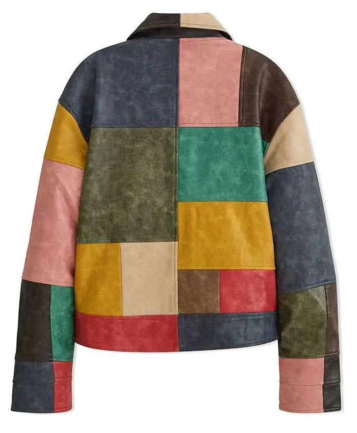 Get Paige Bueckers Kidsuper Colour Block Patchwork Leather Jacket
