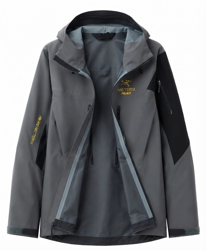 Get Palace x ArcTeryx Alpha SV Grey Hooded Jacket