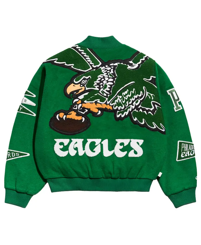 Get Philadelphia Eagles Kelly Green Pennant Varsity Jacket