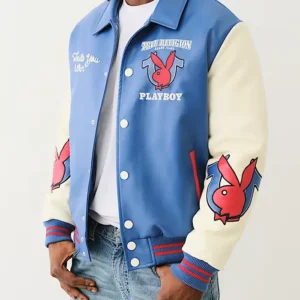 Get Playboy True Religion Blue Bomber Varsity Jacket