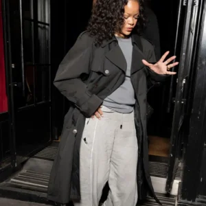 Get Rihanna Paris Black Long Trench Coat