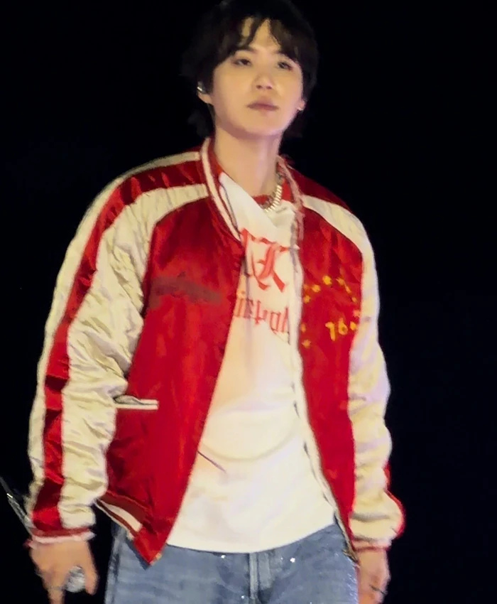 Get Suga BTS World Tour ARIRANG Toronto Red Bomber Jacket