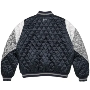Get Supreme x Champion Quilted Navy Satin Varsity Jacket