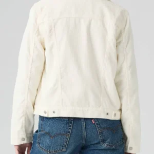 Get Women Levi’s White Sherpa Denim Trucker Jacket