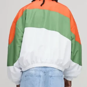 Get boohooMAN Oversized Official Colour Block Sports Jacket