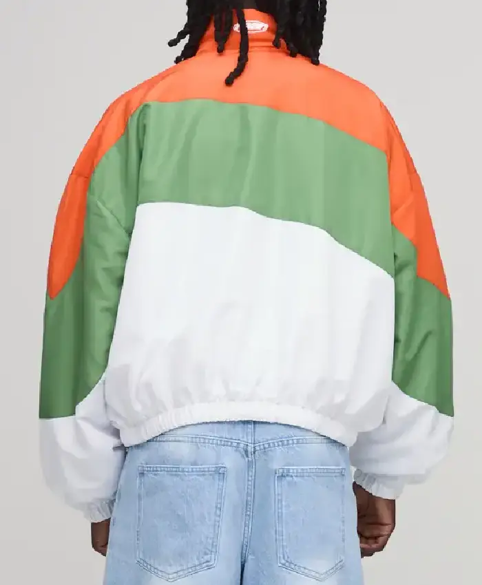 Get boohooMAN Oversized Official Colour Block Sports Jacket